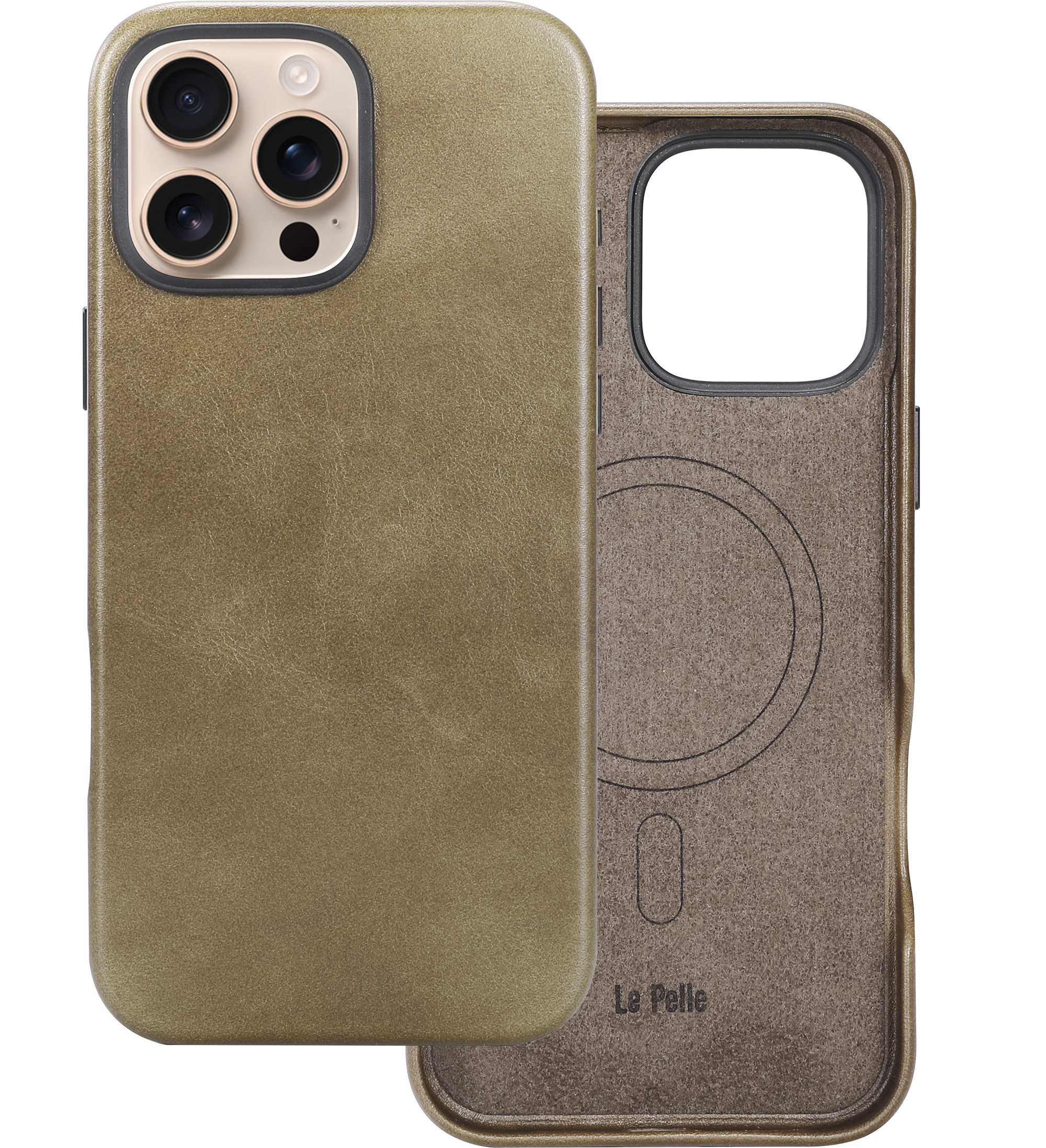 Le Pelle Handcrafted Premium Italian Leather Case for iPhone 16 Pro Max - Compatible with Magsafe - Two-Tone Effect with Unique Patina Over Time
