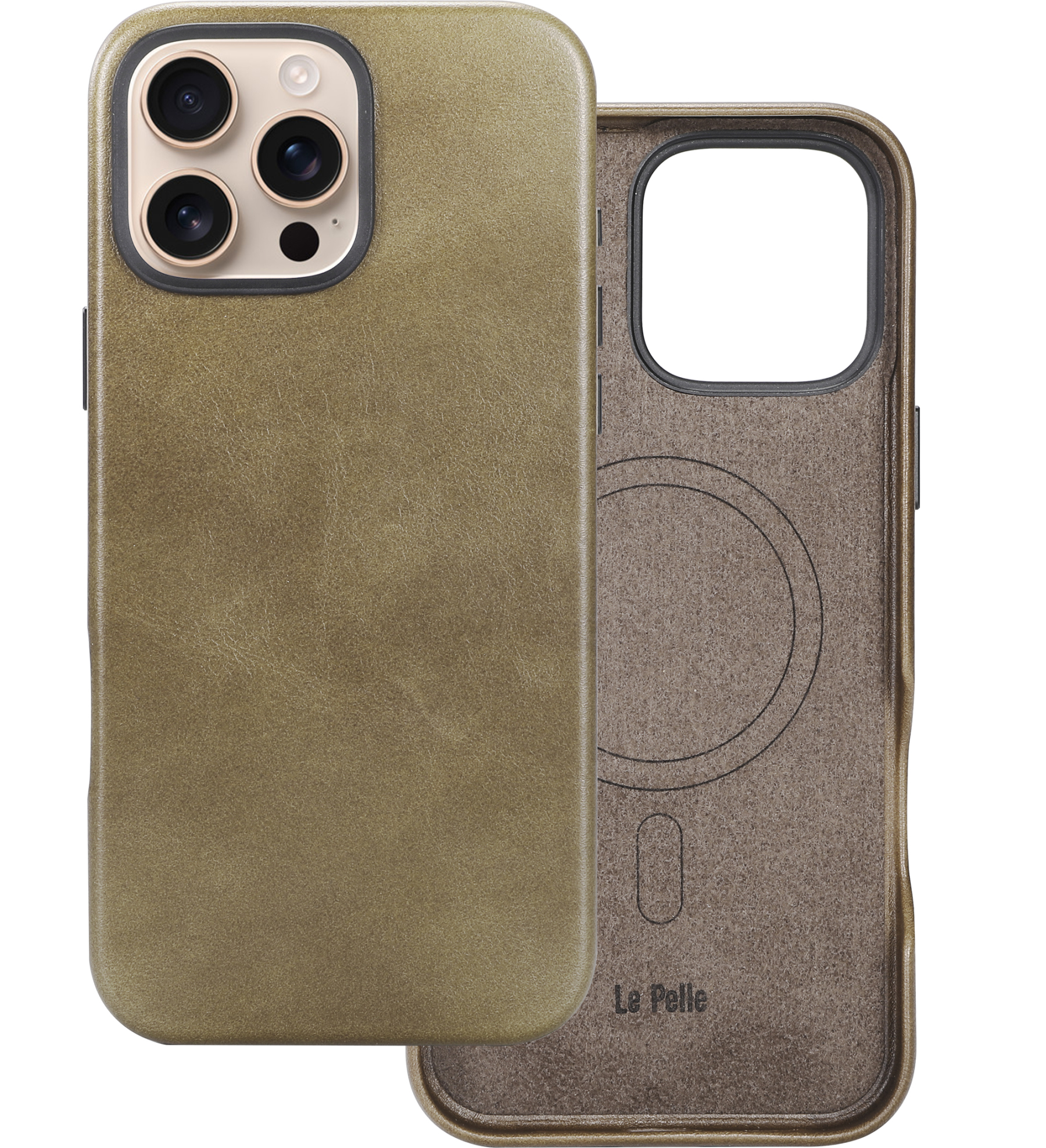 Le Pelle Handcrafted Premium Italian Leather Case for iPhone 16 Pro Max - Compatible with Magsafe - Two-Tone Effect with Unique Patina Over Time