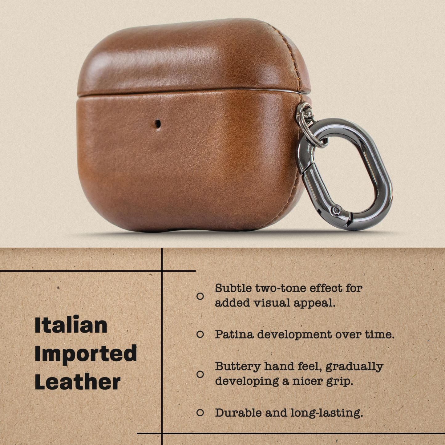 Le Pelle Handcrafted Premium Italian Leather Case - for AirPods - Two-Tone Effect with Unique Patina Over Time