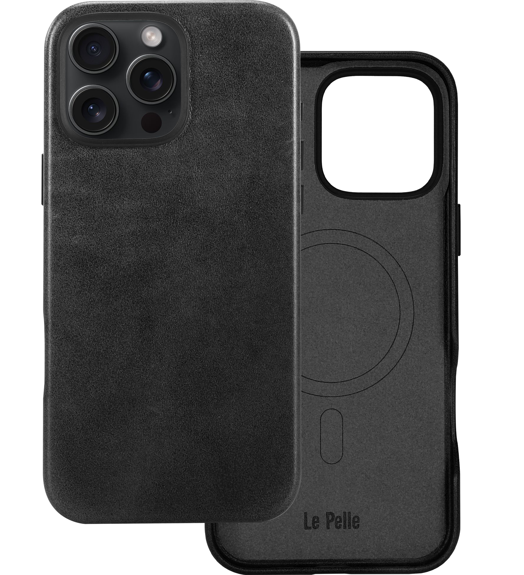Le Pelle Handcrafted Premium Italian Leather Case for iPhone 16 Pro Max - Compatible with Magsafe - Two-Tone Effect with Unique Patina Over Time - Graphite Black