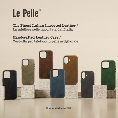 Le Pelle Handcrafted Premium Italian Leather Case for iPhone 16 Pro Max - Compatible with Magsafe - Two-Tone Effect with Unique Patina Over Time - Graphite Black