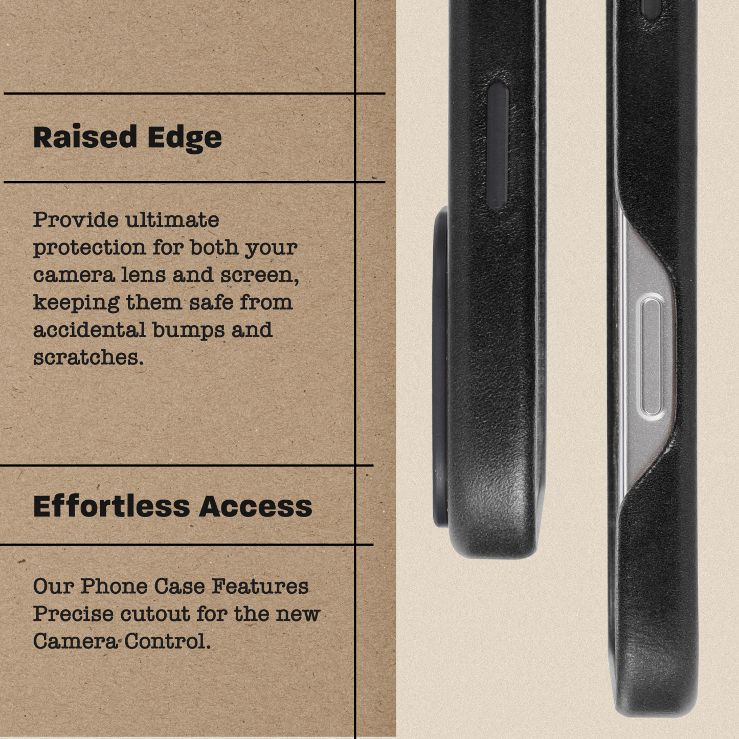 Le Pelle Handcrafted Premium Italian Leather Case for iPhone 16 Pro Max - Compatible with Magsafe - Two-Tone Effect with Unique Patina Over Time - Graphite Black