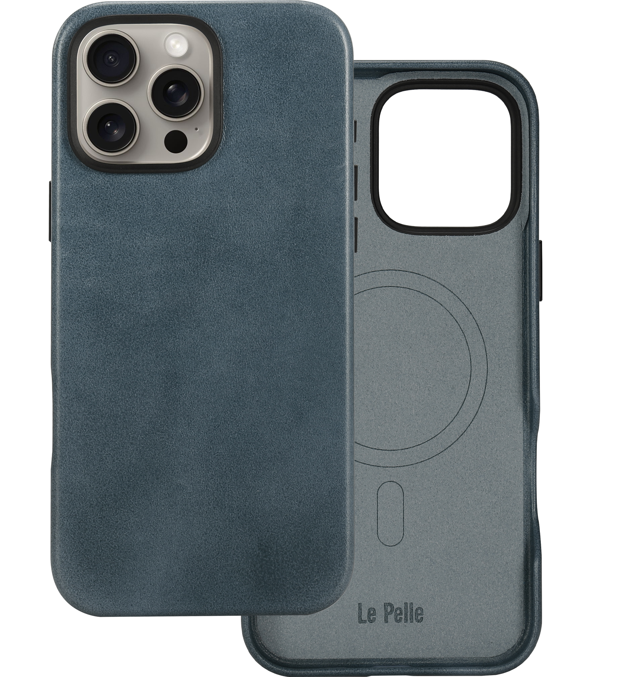 Le Pelle Handcrafted Premium Italian Leather Case for iPhone 16 Pro Max - Compatible with Magsafe - Two-Tone Effect with Unique Patina Over Time - Graphite Black