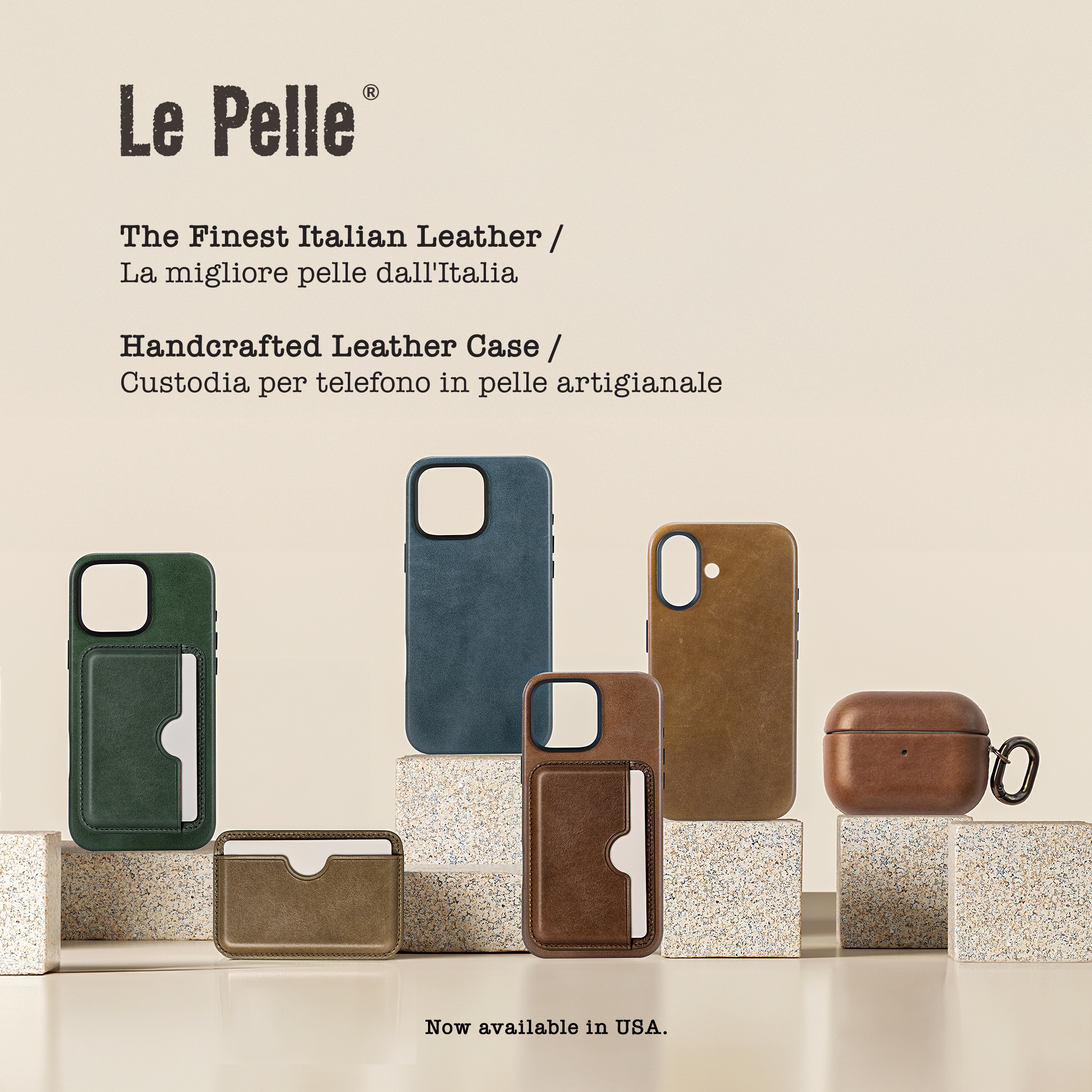 Le Pelle Handcrafted Premium Italian Leather Case - for AirPods - Two-Tone Effect with Unique Patina Over Time