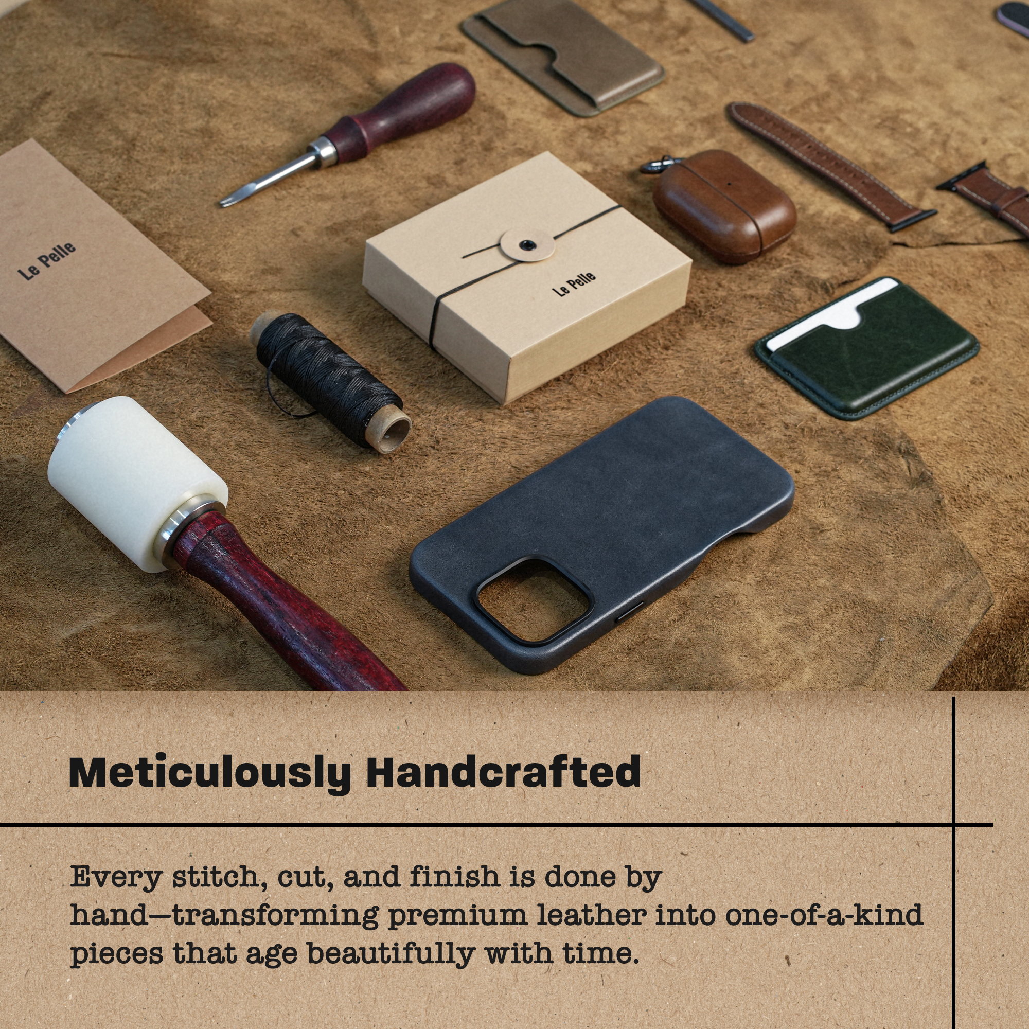 Le Pelle Handcrafted Premium Italian Leather Case - for AirPods - Two-Tone Effect with Unique Patina Over Time