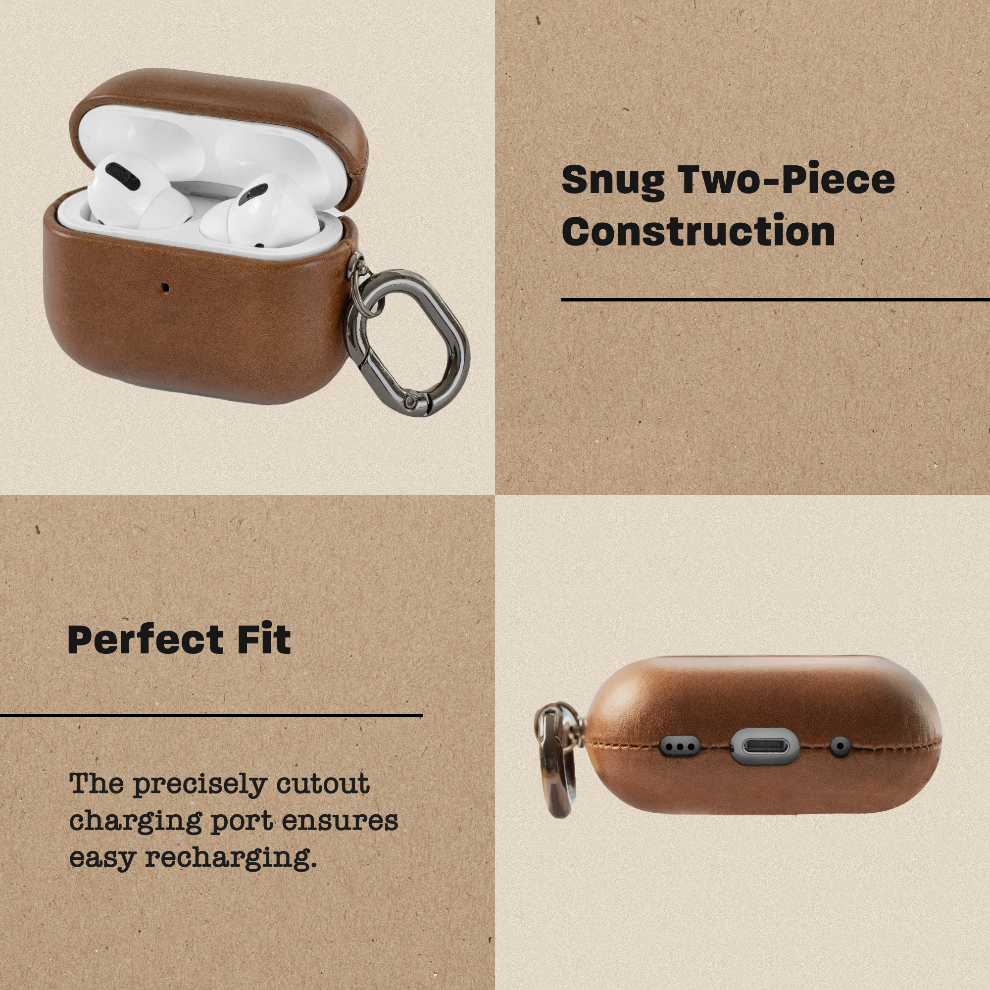 Le Pelle Handcrafted Premium Italian Leather Case - for AirPods - Two-Tone Effect with Unique Patina Over Time