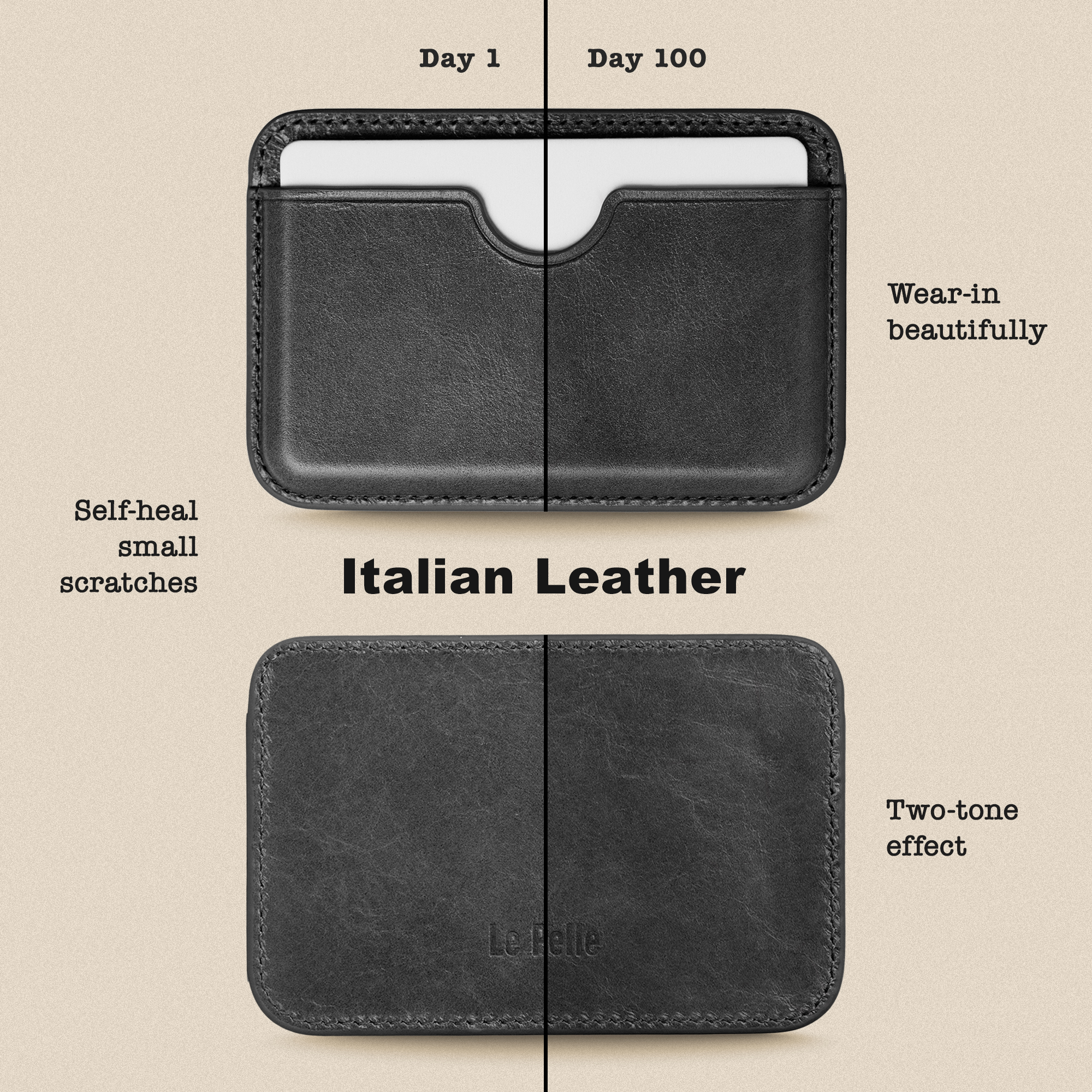 Handcrafted Italian Leather Card Wallet - [Compatible with MagSafe] - [Slim and Strong Magnetic] - [2-Card Holder] - for iPhone 16/15/14/13/12 Series 