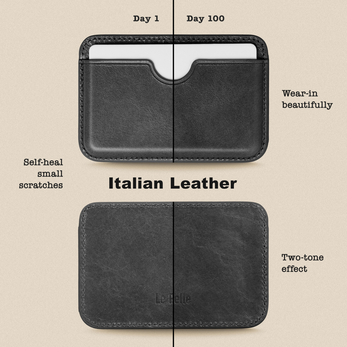 Handcrafted Italian Leather Card Wallet - [Compatible with MagSafe] - [Slim and Strong Magnetic] - [2-Card Holder] - for iPhone 16/15/14/13/12 Series 