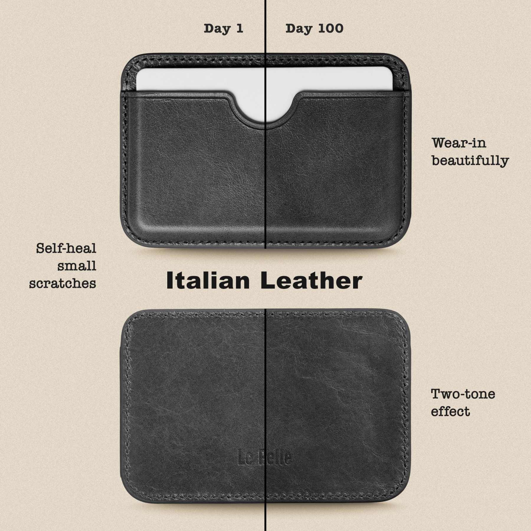 Handcrafted Italian Leather Card Wallet - [Compatible with MagSafe] - [Slim and Strong Magnetic] - [2-Card Holder] - for iPhone 16/15/14/13/12 Series 