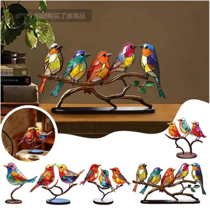 🌈Stained Glass Birds on Branch Desktop Ornaments 🕊️