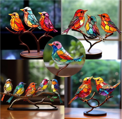 🌈Stained Glass Birds on Branch Desktop Ornaments 🕊️