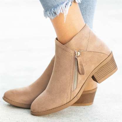 LADIES COMFORT ZIP SUEDE CHUNKY HEEL BOOTIES