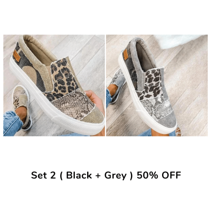 🔥Last Day Promotion 60% OFF - Casual Pieced Raw Edge Animal Print Canvas Slip-On Flats(Buy 2 Free Shipping)