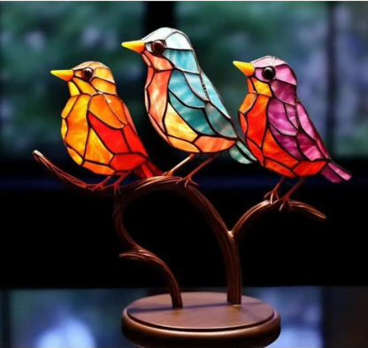 🌈Stained Glass Birds on Branch Desktop Ornaments 🕊️