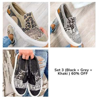 🔥Last Day Promotion 60% OFF - Casual Pieced Raw Edge Animal Print Canvas Slip-On Flats(Buy 2 Free Shipping)