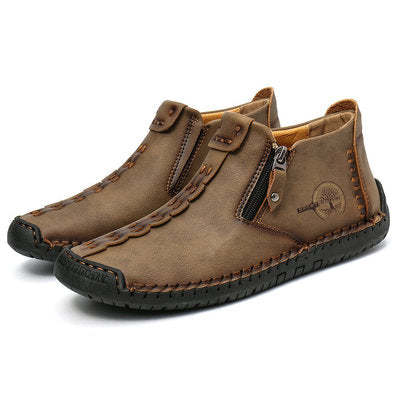 MEN HAND STITCHING LEATHER NON-SLIP CASUAL ANKLE BOOTS