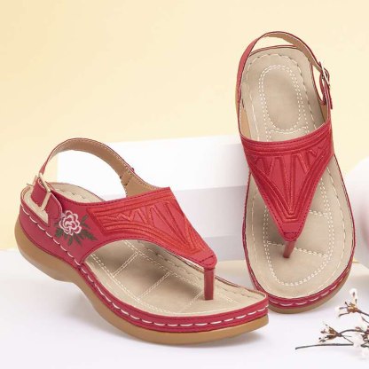 Beach Shoes Women's Sandals Ladies Clip Toe Wedges Thong Shoes 2021 Fashion Embroidery Platform Buckle Casual Female