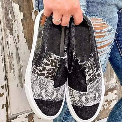 🔥Last Day Promotion 60% OFF - Casual Pieced Raw Edge Animal Print Canvas Slip-On Flats(Buy 2 Free Shipping)