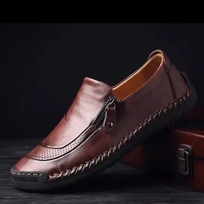 MENS HANDMADE SIDE ZIPPER CASUAL COMFY LEATHER SLIP ON LOAFERS