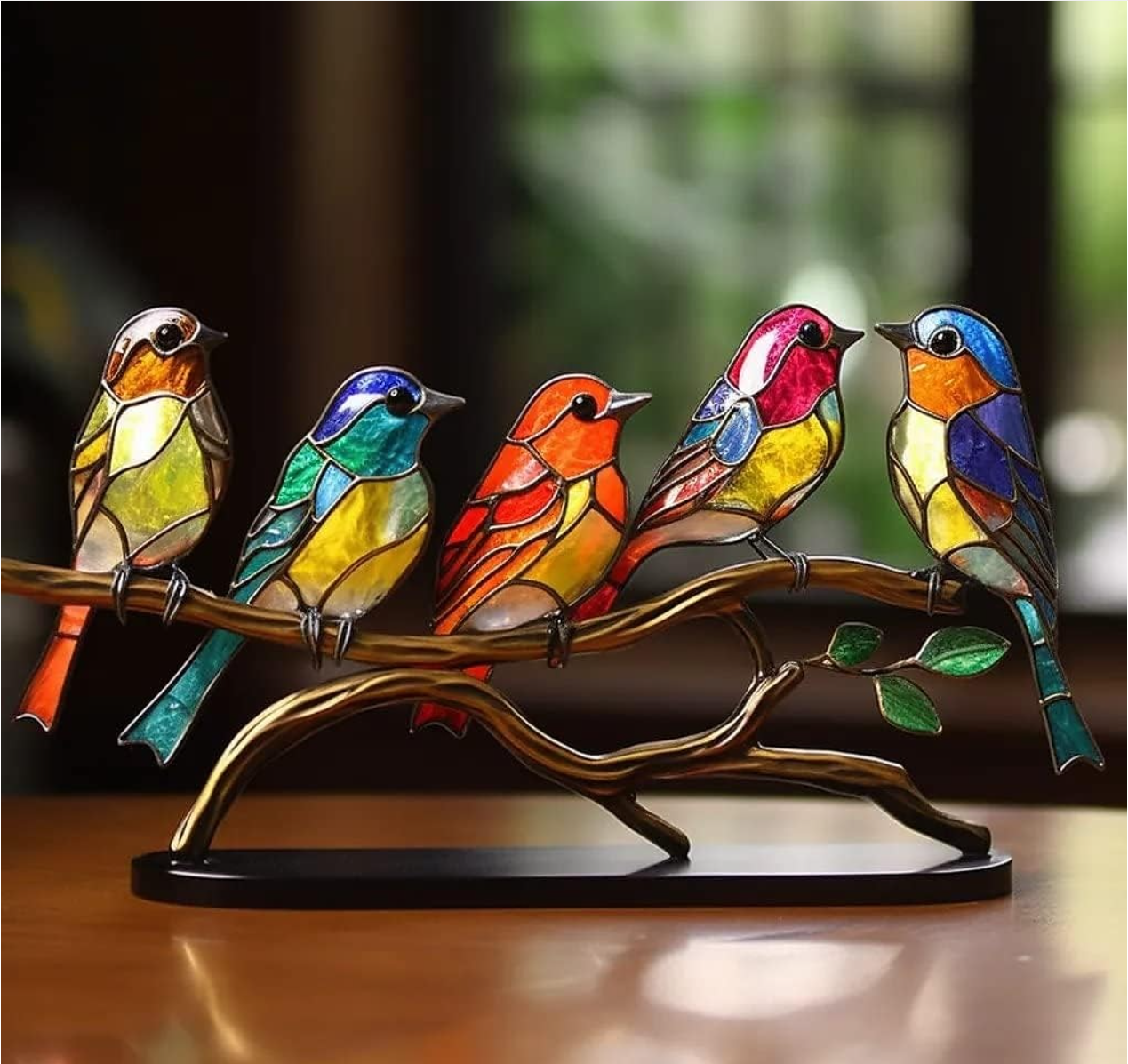 🌈Stained Glass Birds on Branch Desktop Ornaments 🕊️