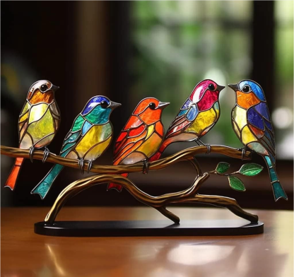 🌈Stained Glass Birds on Branch Desktop Ornaments 🕊️