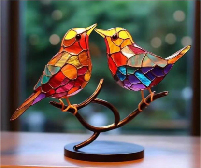 🌈Stained Glass Birds on Branch Desktop Ornaments 🕊️