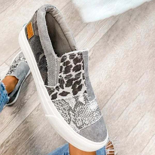🔥Last Day Promotion 60% OFF - Casual Pieced Raw Edge Animal Print Canvas Slip-On Flats(Buy 2 Free Shipping)