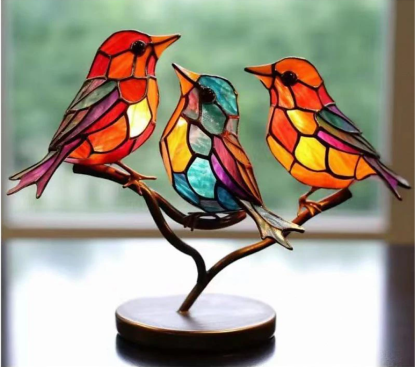🌈Stained Glass Birds on Branch Desktop Ornaments 🕊️
