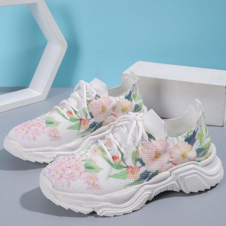 Floral Print Lace-up Breathable Sneakers