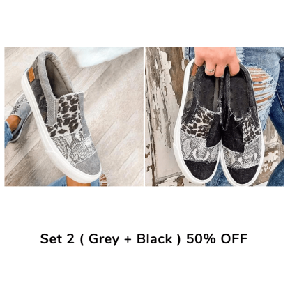 🔥Last Day Promotion 60% OFF - Casual Pieced Raw Edge Animal Print Canvas Slip-On Flats(Buy 2 Free Shipping)