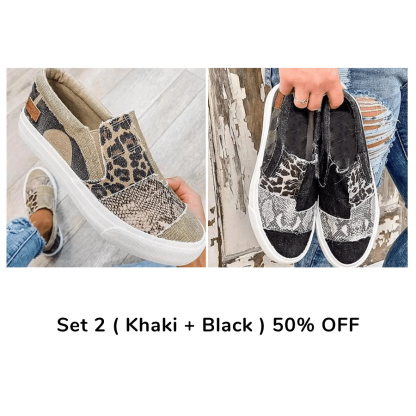 🔥Last Day Promotion 60% OFF - Casual Pieced Raw Edge Animal Print Canvas Slip-On Flats(Buy 2 Free Shipping)