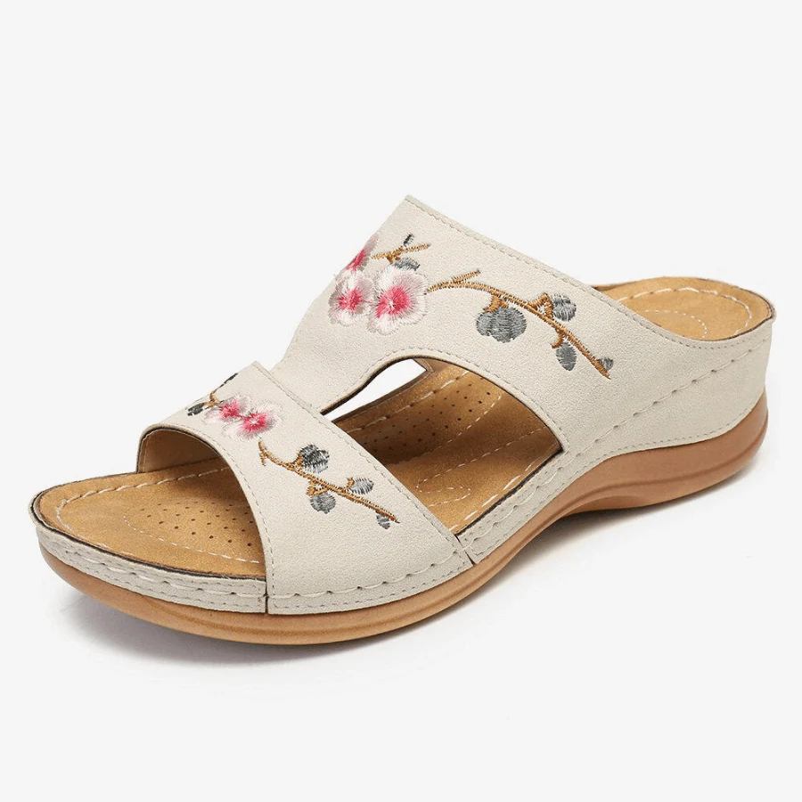 Mincino Flower Embroidered Vintage Casual Wedges Summer Sandals