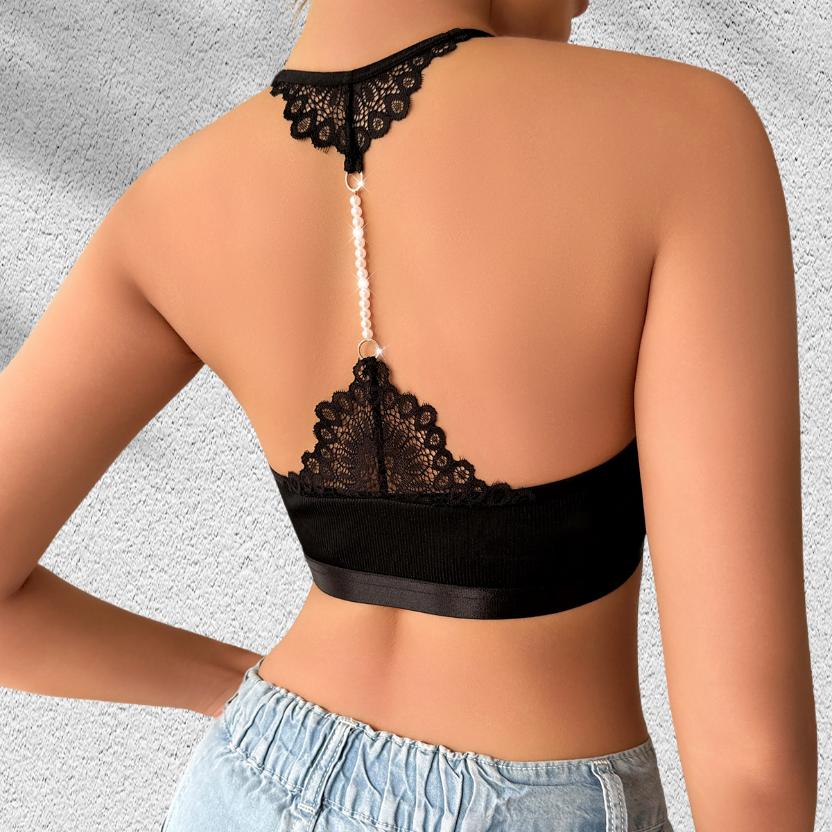 Lace Pearl Back Bra