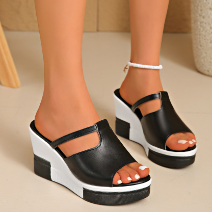 Thick Sole Wedge Slides Plus Size Ladies Shoes 