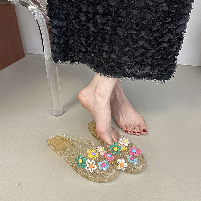 Sweet Bow Beaded Flat Summer Slide Shoes