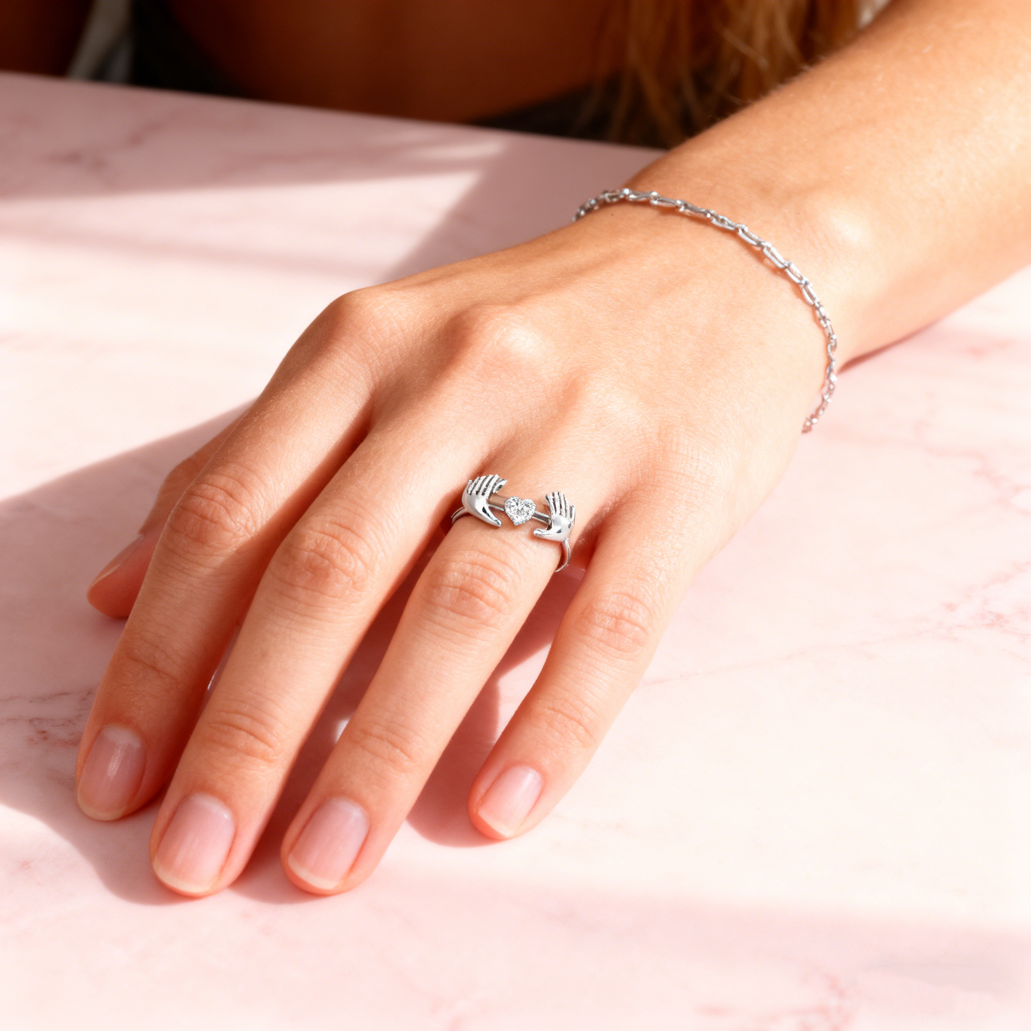 Open Hands Heart Ring