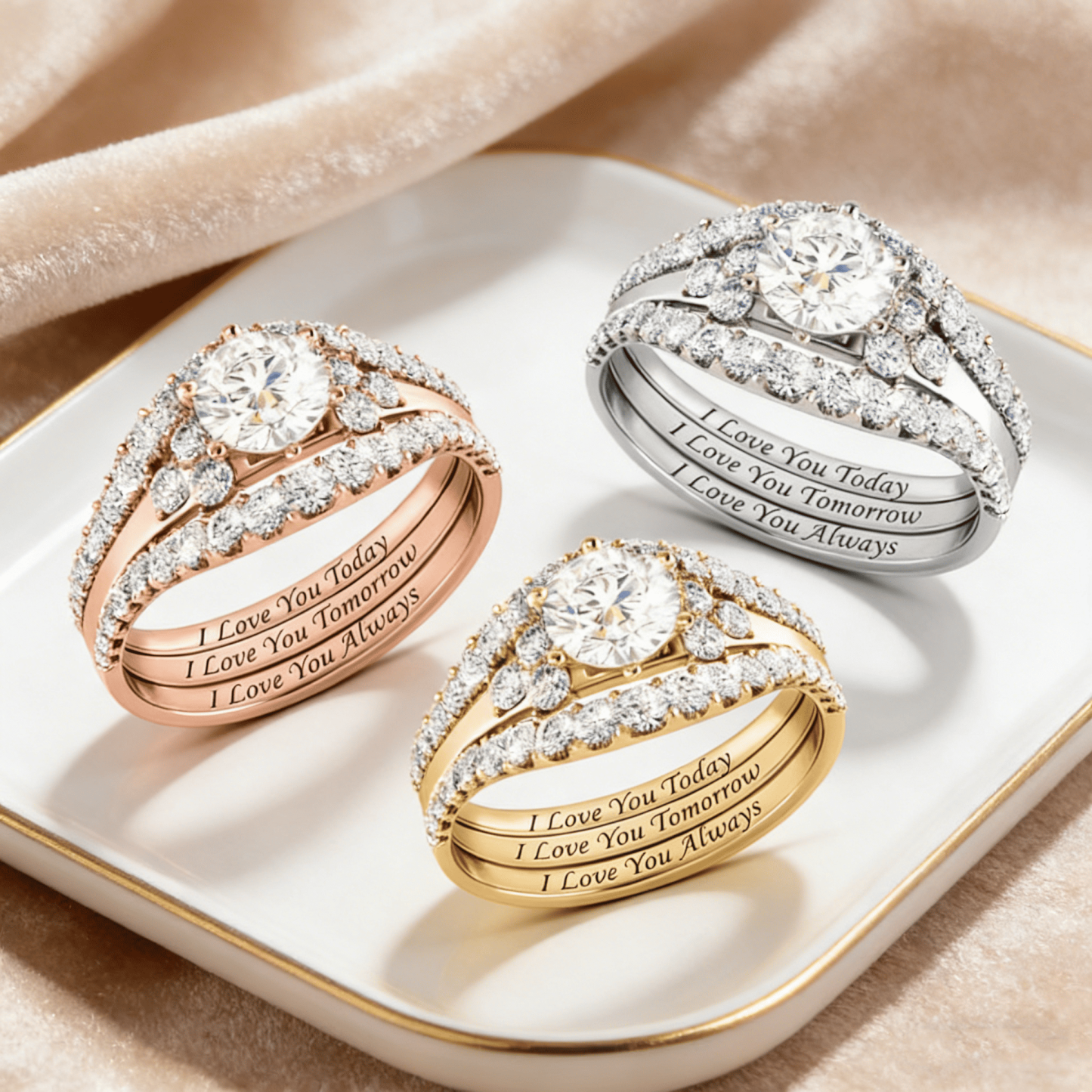 Three-piece ring set with English alphabet letters