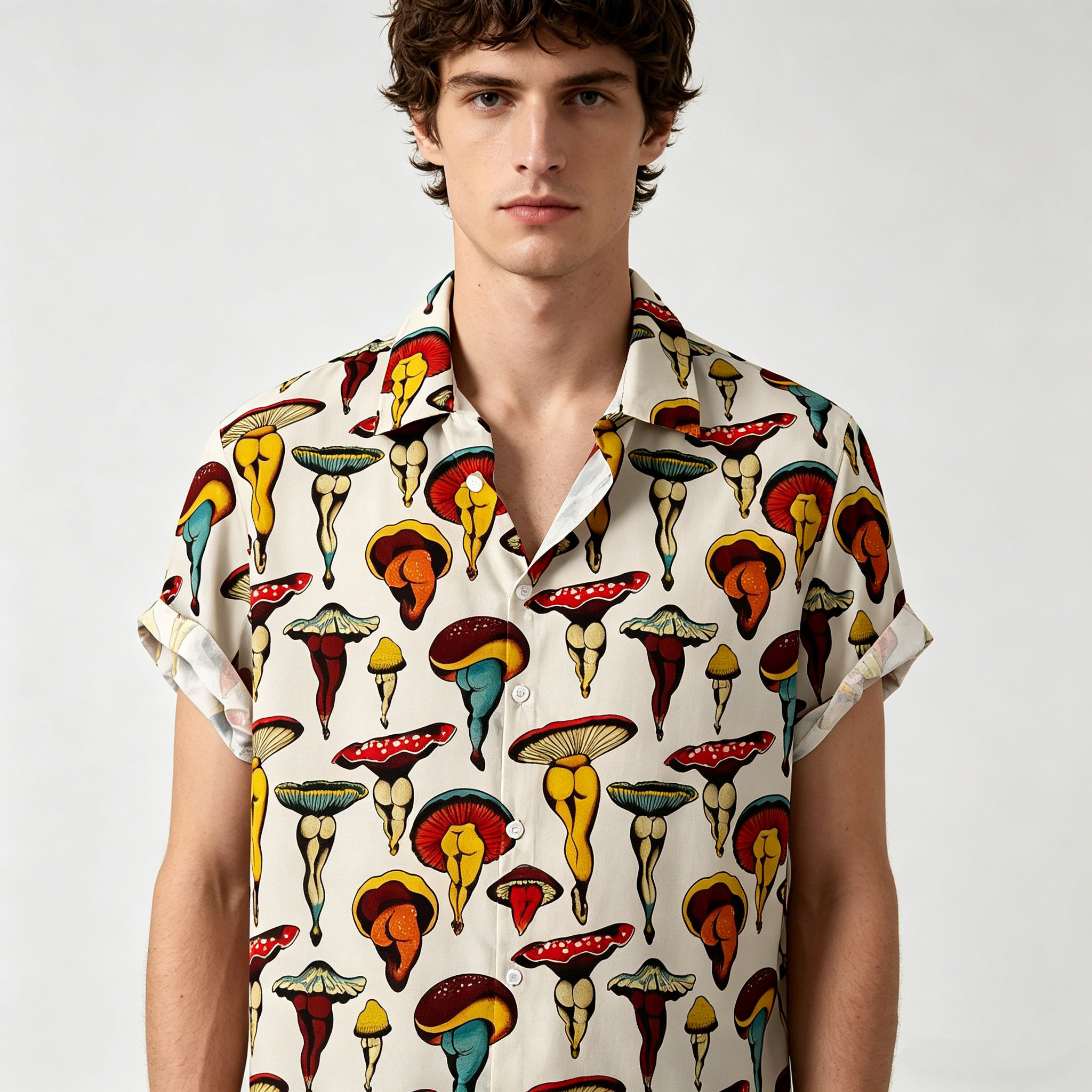 Vintage  Print Short Sleeve Button Up Shirt