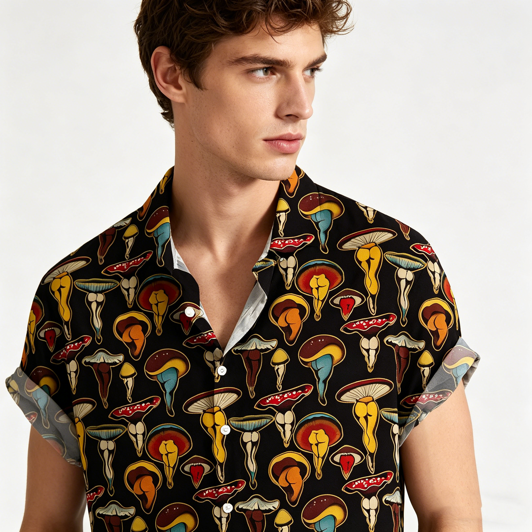 Vintage  Print Short Sleeve Button Up Shirt