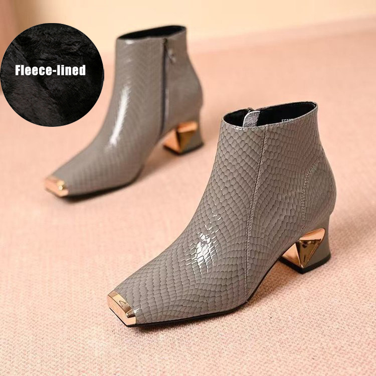 Soft Leather Square Toe Chunky Heel Ankle Boots