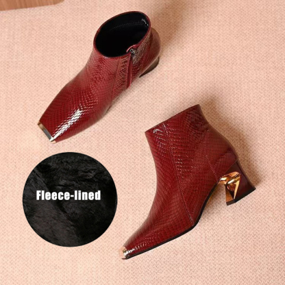 Soft Leather Square Toe Chunky Heel Ankle Boots