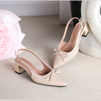 Pointed-toe chunky heel women's shoes