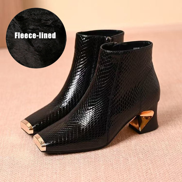 Soft Leather Square Toe Chunky Heel Ankle Boots