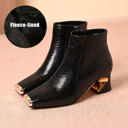 Soft Leather Square Toe Chunky Heel Ankle Boots