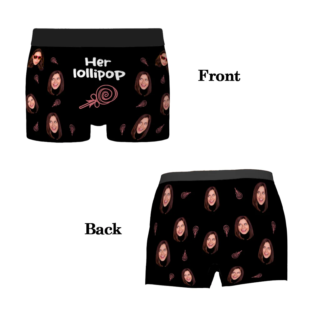 Personalized Ice Cream Lollipop Breathable Couple Thong Brief Boxer Underwear Set with Face Photo Valentine's Day Anniversary Gift for Him Her