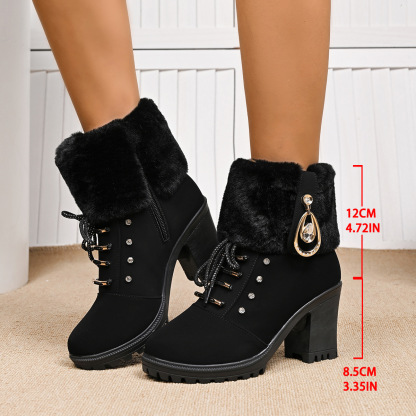 Women's Lace-up Chunky Heel Round Toe Casual Boots