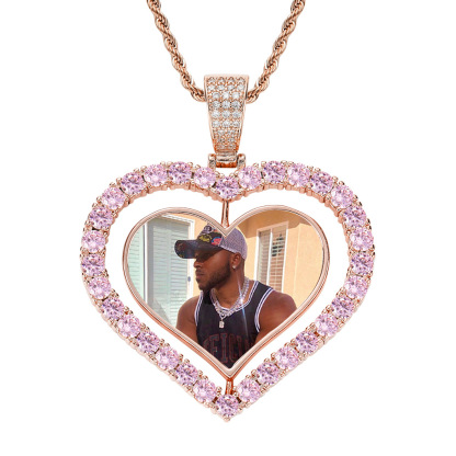 Heart Rotatable Double-Sided Photo Pendant Hip-Hop Necklace