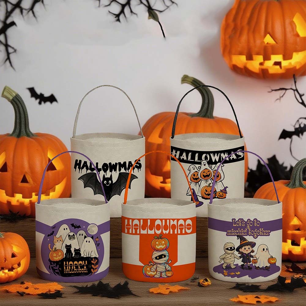 Halloween cylindrical canvas bag candy tote bag