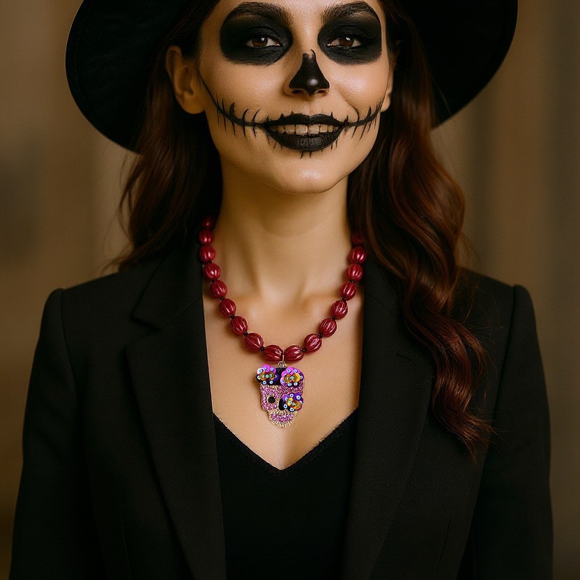 Halloween Beaded Skull Necklace