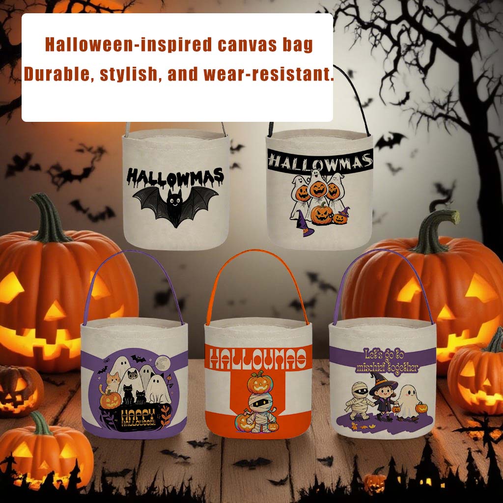 Halloween cylindrical canvas bag candy tote bag